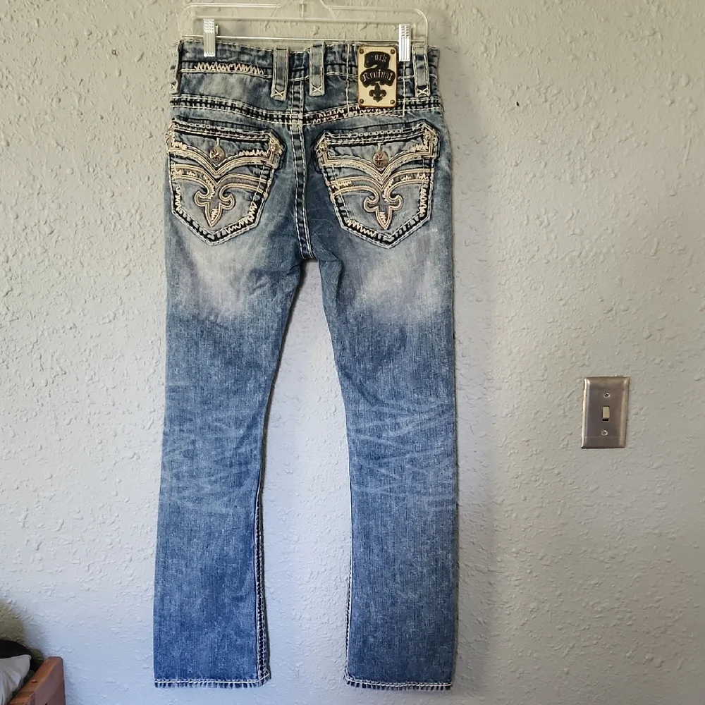 Rock Revival Light Blue Distressed Men's Jeans - Picture 2 of 7